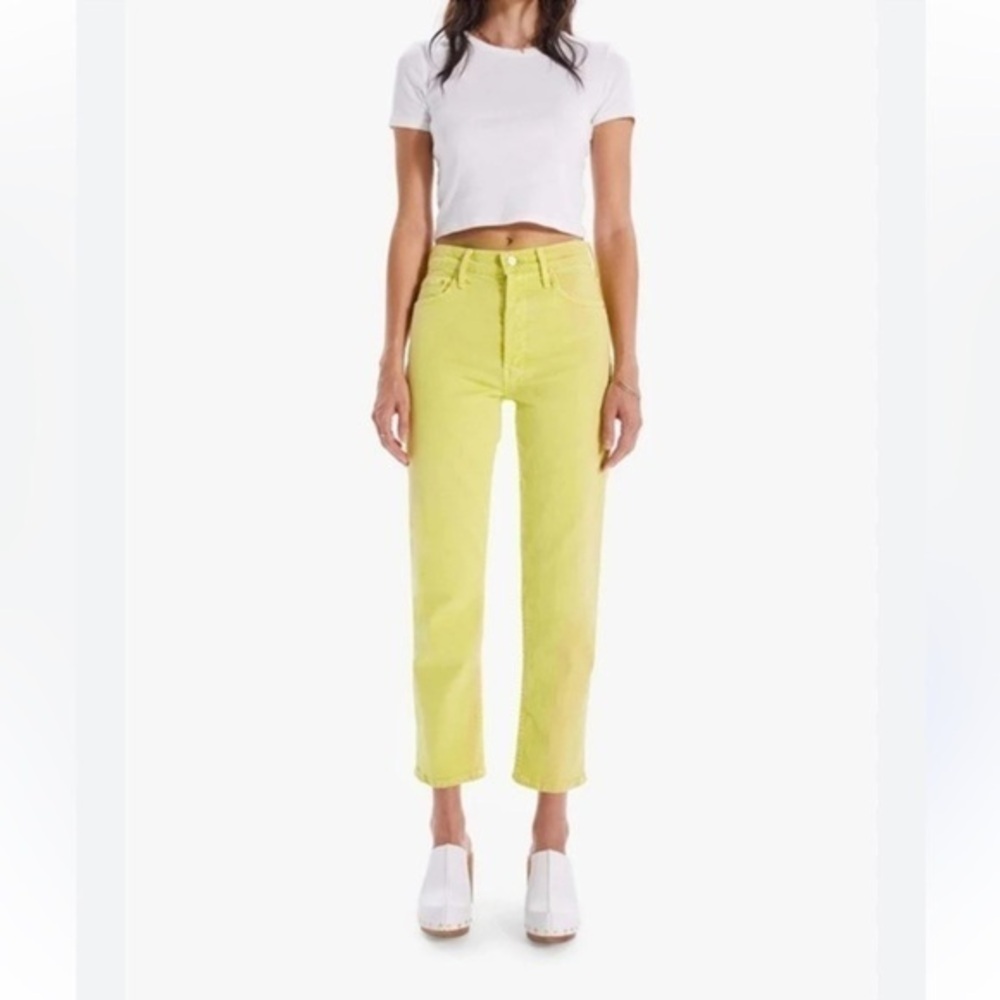 New Mango Acid Wash Yellow Highrise Straight Leg Crop Jeans Size 2 Cotton